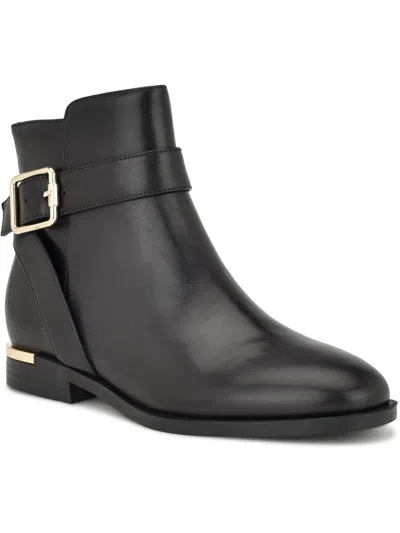 Nine West Women's Alleva Almond Toe Casual Ankle Booties In Black Leather