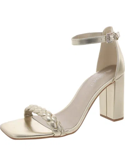 Nine West Allha 3 Womens Faux Leather Ankle Strap Heels In Gold