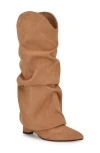 Nine West Amazin Foldover Shaft Pointed Toe Wedge Boot In Dark Natural