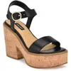 Nine West Amy3 Womens Cushioned Footbed Faux Leather Platform Sandals In Black