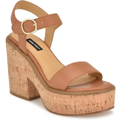 Nine West Amy3 Womens Cushioned Footbed Faux Leather Platform Sandals In Medium Natural - Faux Leather