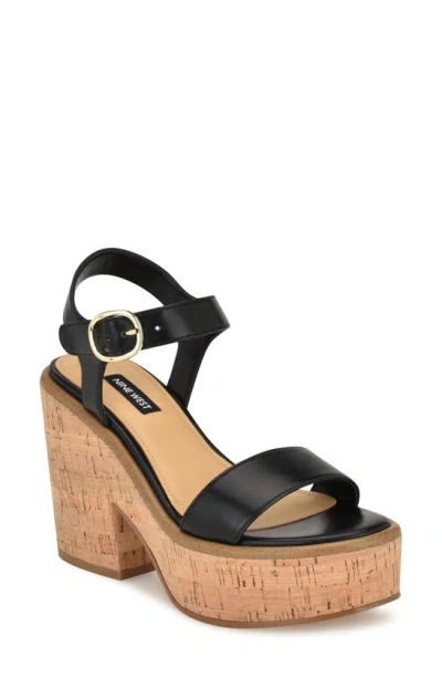 Nine West Amye Ankle Strap Platform Sandal In Black