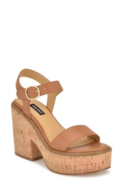 Nine West Amye Ankle Strap Platform Sandal In Medium Natural