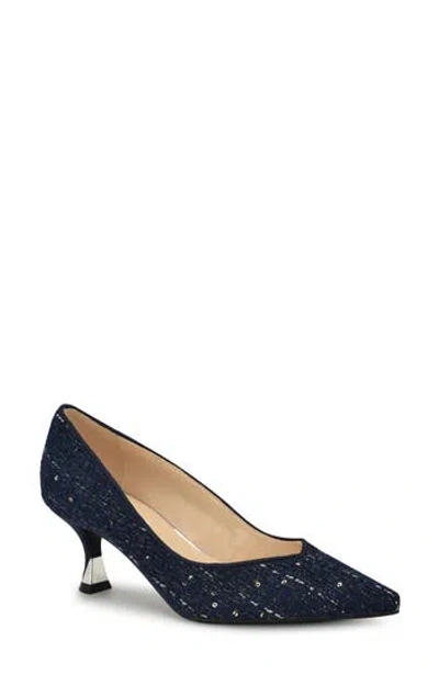 Nine West Andes Tweed Kitten Heel Pump In Dark Blue Tweed