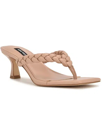 Nine West Angel Womens Faux Leather Slip-on Slide Sandals In Brown