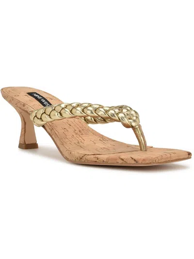 Nine West Angel Womens Faux Leather Slip-on Slide Sandals In Gold