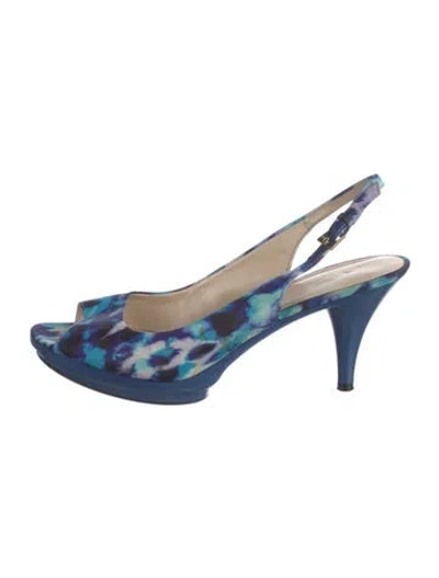Pre-owned Nine West Animal Print Slingback Pumps In Blue