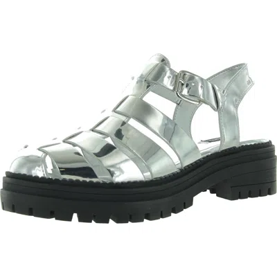 Nine West Anybel 3 Womens Adjustable Faux Leather Block Heel In Silver