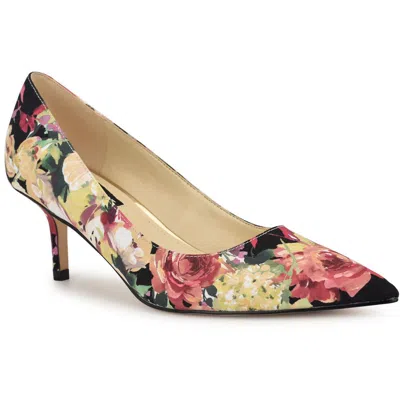 Nine West Arlene 2 Womens Plaid Pointed Toe Pumps In Black Floral Multi