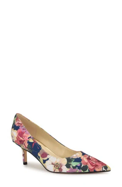 Nine West Women's Arlene Kitten Heel Pointy Toe Pumps In Dark Blue Floral