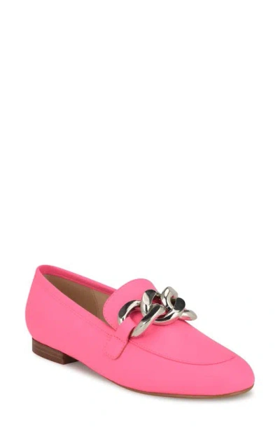 Nine West Women's Aspyn Slip-on Round Toe Flat Dress Loafers In Neon Pink - Faux Leather