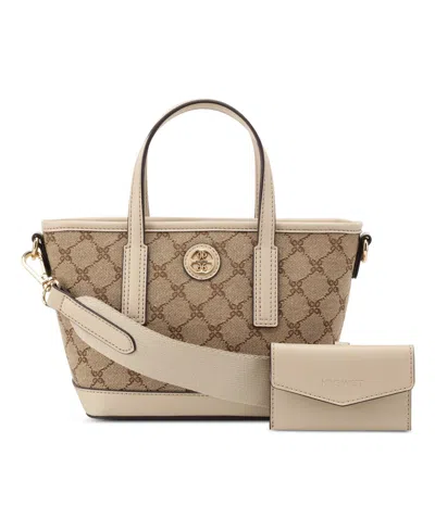 Nine West Avaya Small Tote Crossbody Bag In Mocha Logo,beige