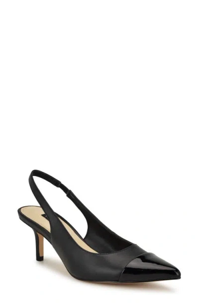 Nine West Awaie Slingback Pointed Cap Toe Pump In Black Multi