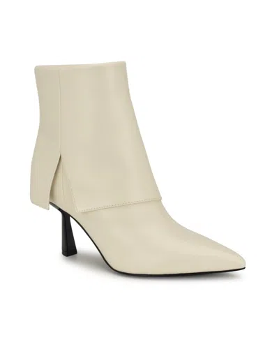 Nine West Bazie Boots Women's Cream Pointed Toe Ankle Bootie Htat1267 In Neutral