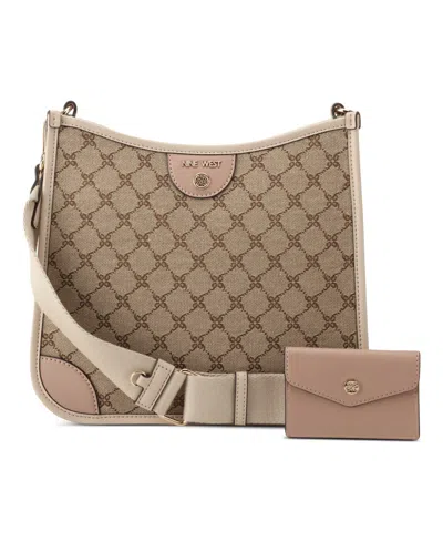 Nine West Brice Large Crossbody Bag With Card Case In Mocha Logo Multi