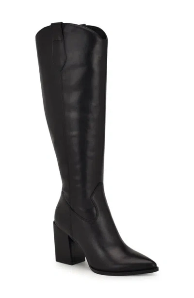 Nine West Bromwel Pointed Toe Knee High Western Boot In Black