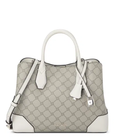 Nine West Brooklyn 3 Compartment Satchel Hand Bag In Beige Logo,milk