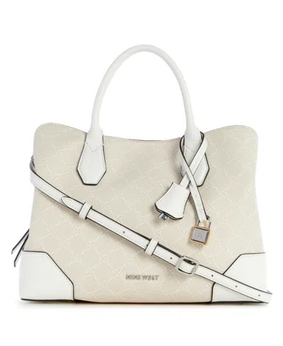 Nine West Brooklyn 3 Compartment Satchel Hand Bag In Cream Logo