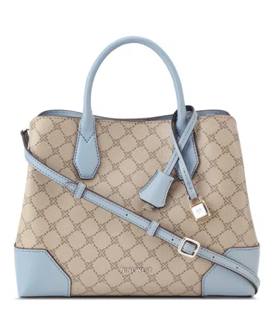 Nine West Brooklyn Medium Satchel Bag In Beige Logo Bluestone