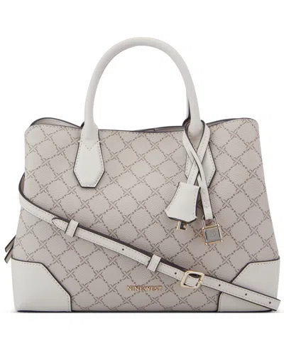 Nine West Brooklyn Jet Set Small Satchel Bag In Mushroom Logo,milk