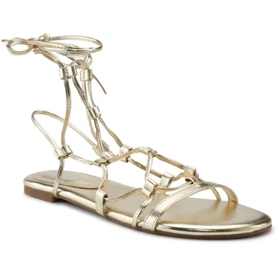 Nine West Button Womens Metallic Ankle Gladiator Sandals In Gold