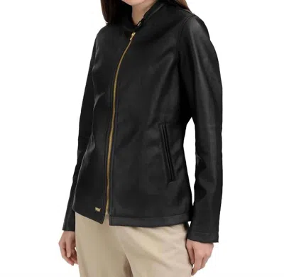 Nine West Café Faux-leather Racer Jacket In Black