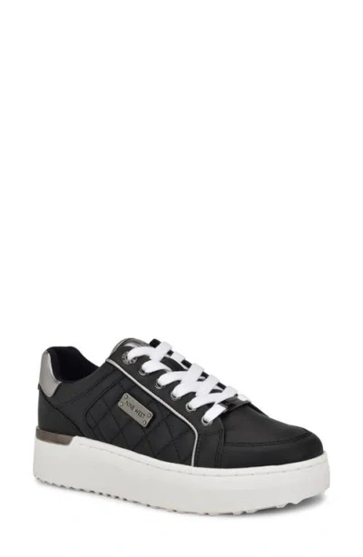 Nine West Cafee Platform Sneaker In Black,pewter