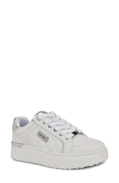 Nine West Cafee Platform Sneaker In White,silver