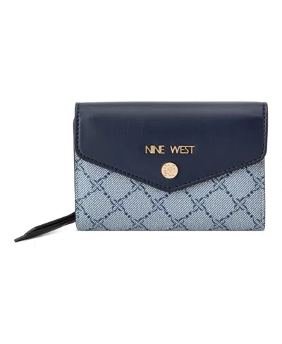 Nine West Caireann French Wallet In Chambray Logo Navy