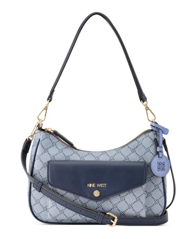 Nine West Caireann Medium Shoulder Bag In Chambray Logo Navy