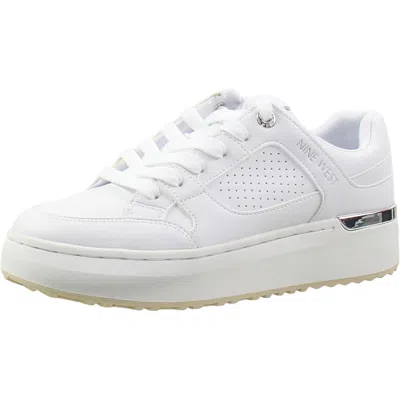 Nine West Camp Womens Metallic Faux Leather Casual And Fashion Sneakers In White