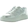 Nine West Camp Womens Metallic Faux Leather Casual And Fashion Sneakers In Silver