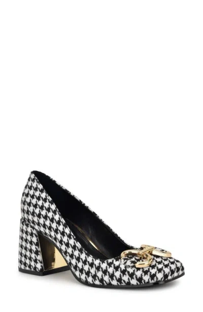 Nine West Caven Square Toe Pump In Black/white