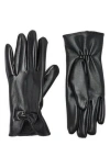 Nine West Center Bow Faux Leather Gloves In Black