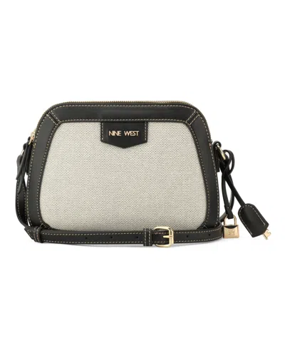 Nine West Charmaine Cibrina Dome Crossbody Bag In Black White Canvas