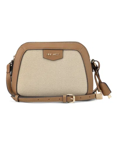 Nine West Charmaine Cibrina Dome Crossbody Bag In Natural Canvas Dark Camel