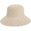 Nine West Checkerboard Wide Brim Cloche In Bone