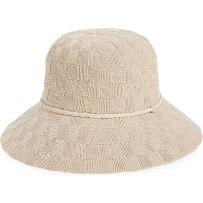 Nine West Checkerboard Wide Brim Cloche In Bone