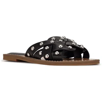 Nine West Cia Womens Slip On Open Toe Slide Sandals In Black