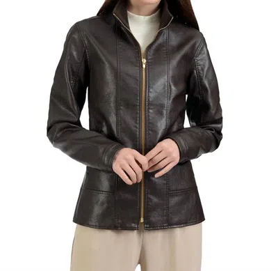 Nine West Classic Racer Leather Jacket In Black