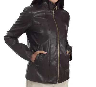 Nine West Classic Racer Leather Jacket In Brown In Black