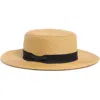 Nine West Classic Straw Boater Hat In Heather Tan