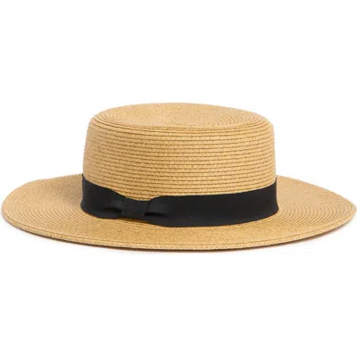 Nine West Classic Straw Boater Hat In Black