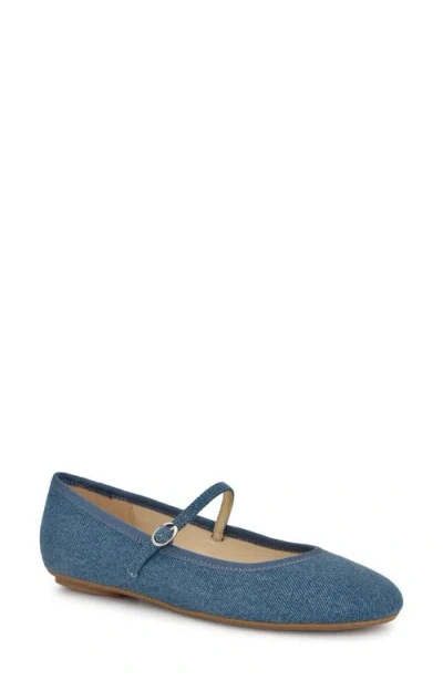 Nine West Classik Mary Jane Flat In Blue Denim