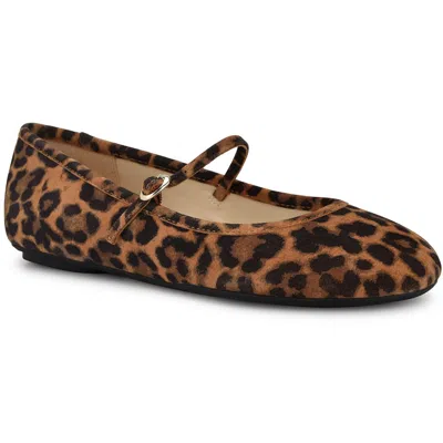 Nine West Classik Womens Adjustable Leather Mary Janes In Leopard Suede