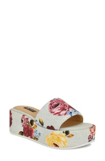Nine West Copen Platform Sandal In Light Blue Denim Floral