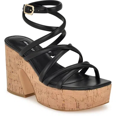 Nine West Corke 3 Womens Padded Insole Man Made Platform Sandals In Black
