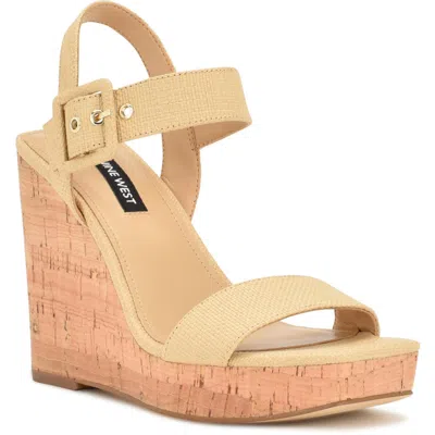 Nine West Courts2 Womens Buckle Woven Wedge Sandals In Brown