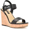Nine West Courts3 Womens Faux Leather Wedge Sandals In Black