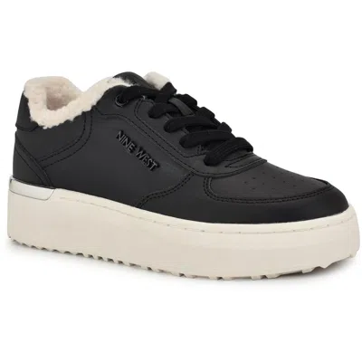 Nine West Cuddly Womens Lace-up Manmade Casual And Fashion Sneakers In Black